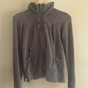 Lole Medium Gray Yoga Jacket Zip Up w/ Embroidery